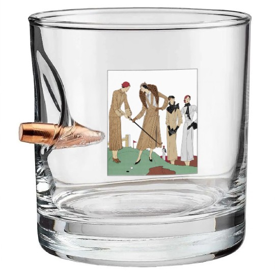 Vintage Golf Club Fashion Illustration Bullet Whiskey Glasses