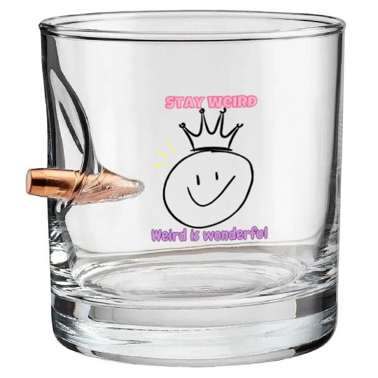 Stay Weird Smile Crown – Cute Pastel Aesthetic  Bullet Whiskey Glasses