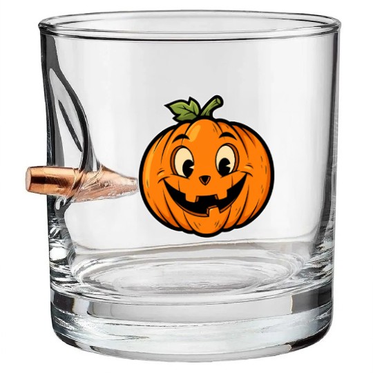 Playful Jack-o'-Lantern Cartoon Design Bullet Whiskey Glasses