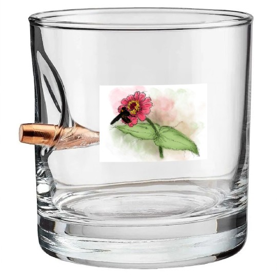 Wildflower and Bumblebee Illustration Bullet Whiskey Glasses
