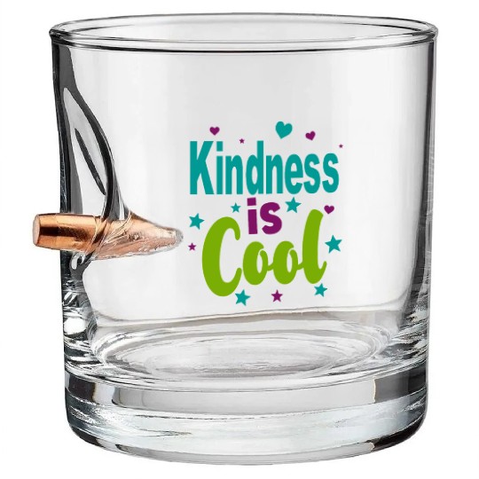Colorful 'Kindness is Cool' Typography Bullet Whiskey Glasses
