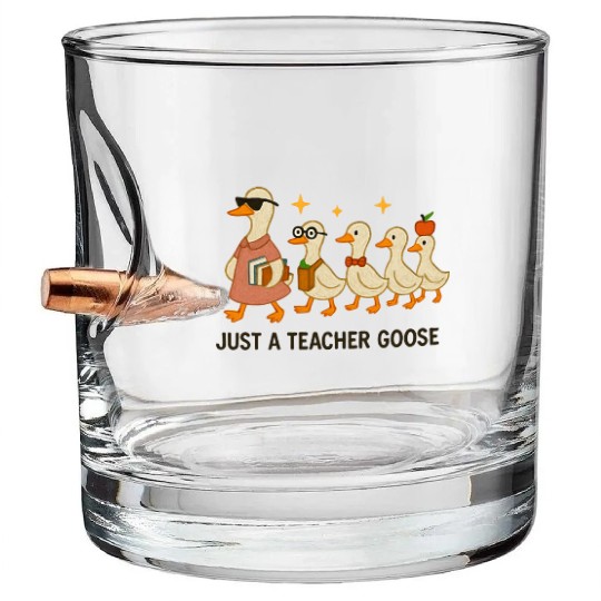 Whimsical Teacher Goose with Ducklings Bullet Whiskey Glasses