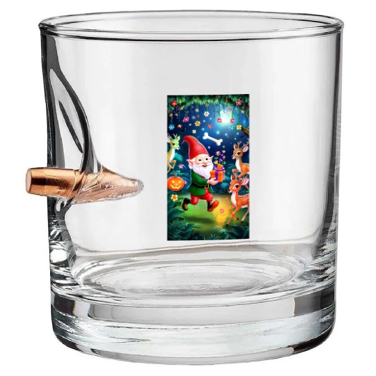 Enchanted halloween Christmas Scene with Reindeer Bullet Whiskey Glasses