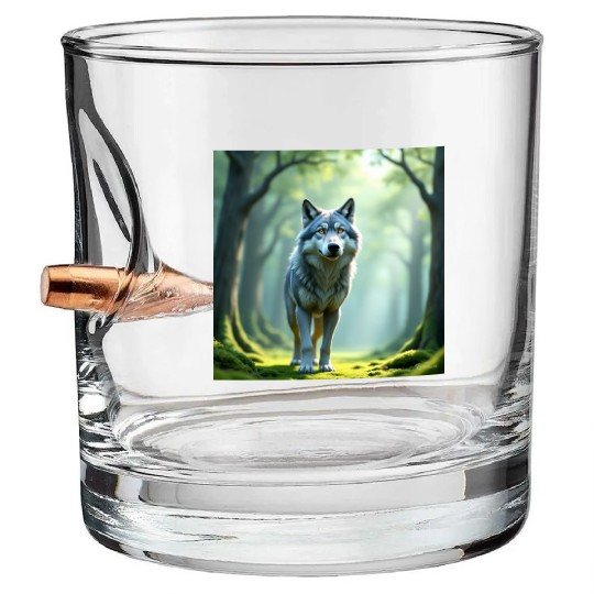 Mystic Forest Wolf Illustration Bullet Whiskey Glasses