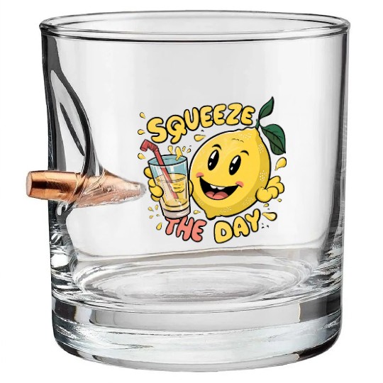 Squeeze The Day Lemon Cartoon Bullet Whiskey Glasses