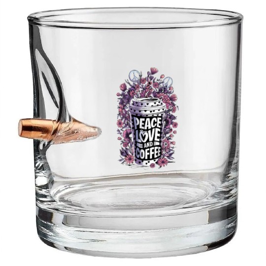 Peace Love Coffee Floral Illustration Bullet Whiskey Glasses