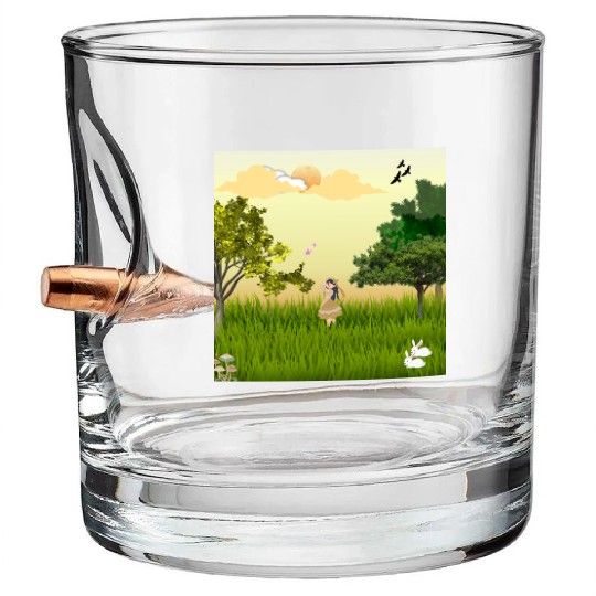Serene Forest Girl with Bunny and Birds Bullet Whiskey Glasses