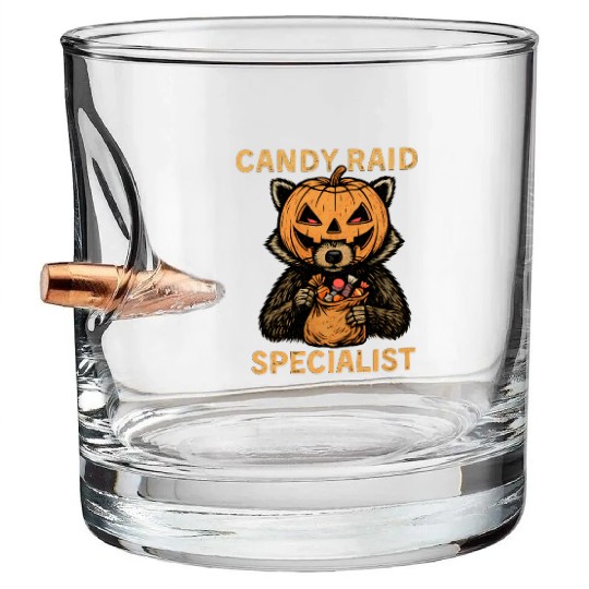 Candy Raid Specialist Halloween Raccoon Pumpkin Bullet Whiskey Glasses