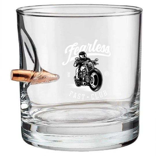 Fearless Motorcycle Club Logo Design Bullet Whiskey Glasses