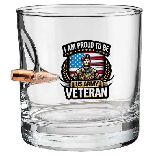 Proud US Army Vet Emblem Bullet Whiskey Glasses