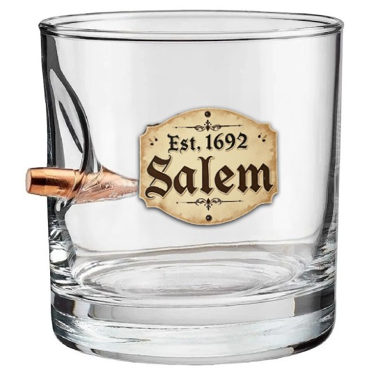 Vintage Salem Establishment Logo Design Bullet Whiskey Glasses