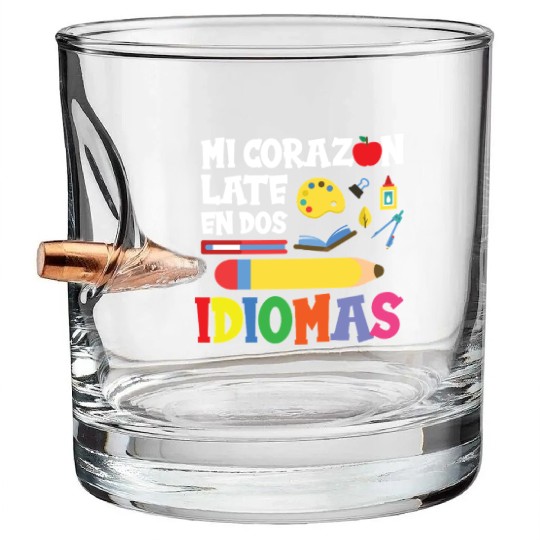 Mi Corazon Idiomas Spanish English Teacher Bullet Whiskey Glasses