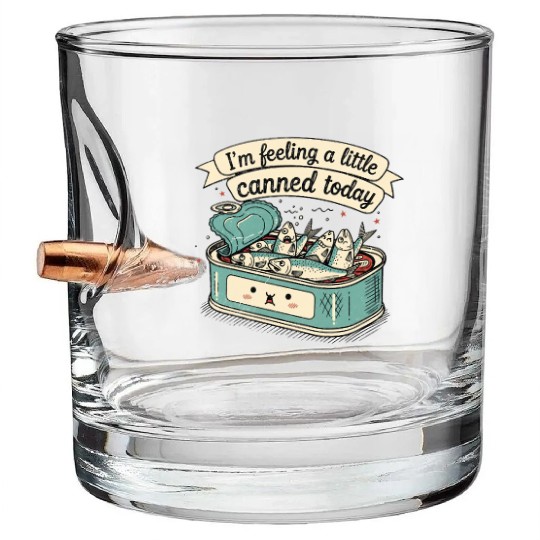 Whimsical Canned Fish Humor Design Bullet Whiskey Glasses