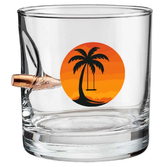 Sunset Palm Tree Swing Illustration Bullet Whiskey Glasses
