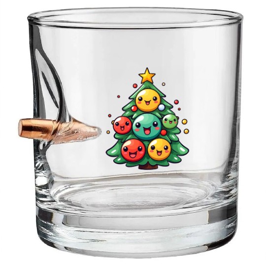 Kawaii Christmas Tree with Chibi Ornaments Bullet Whiskey Glasses