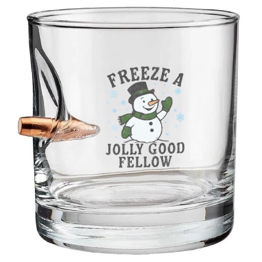 Frosty Snowman Jolly Greeting Design Bullet Whiskey Glasses