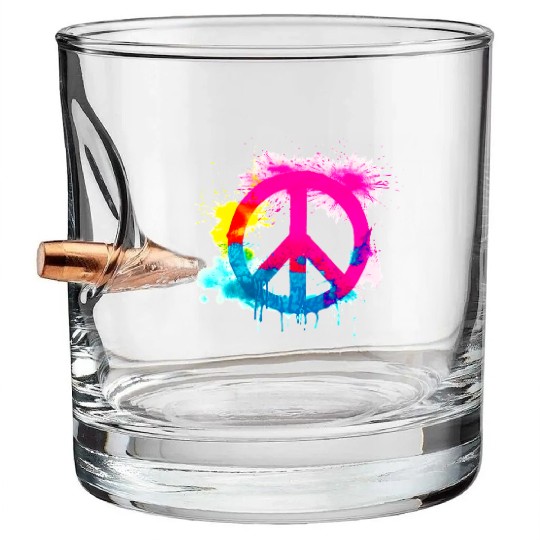 Peace sign neon colors groovy spray paint splatter Bullet Whiskey Glasses
