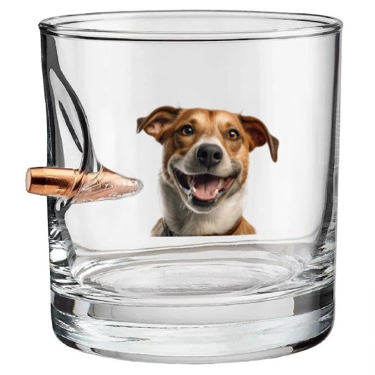 Joyful Jack Russell Dog Illustration Bullet Whiskey Glasses