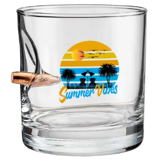 Tropical Summer Vibes Sunset Scene Bullet Whiskey Glasses