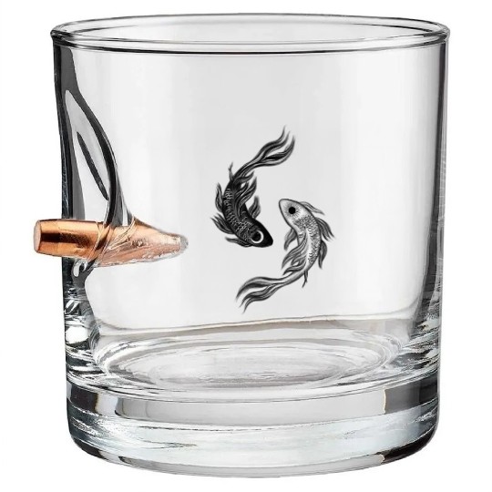 Ethereal Black & White Koi Fish Yin Yang Design Bullet Whiskey Glasses