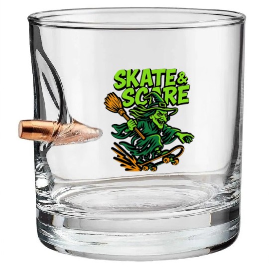 Skate & Scare – Spooky Skateboarding Witch Bullet Whiskey Glasses