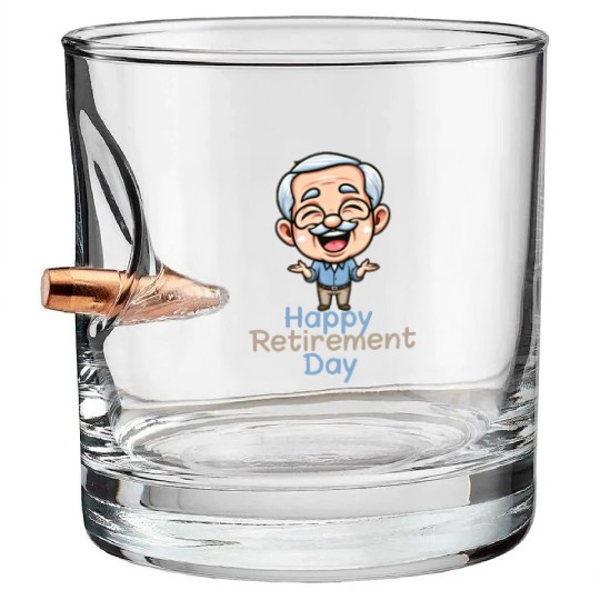 Joyful Retirement Celebration Illustration Bullet Whiskey Glasses