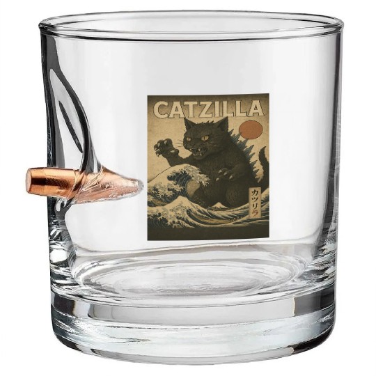 Ukiyo-e Catzilla Retro Japanese Monster Cat Bullet Whiskey Glasses