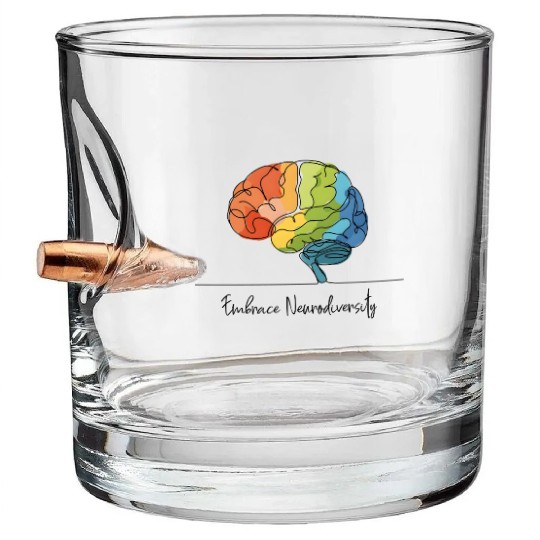 Embrace Neurodiversity - Line Art Rainbow Brain Bullet Whiskey Glasses