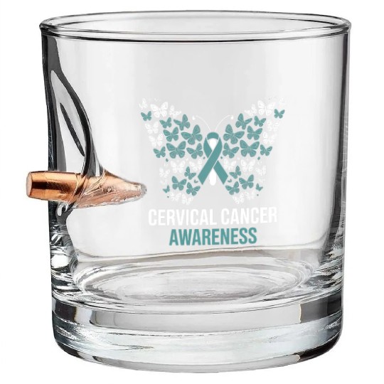 Cervical Cancer Awareness Butterfly Design Bullet Whiskey Glasses