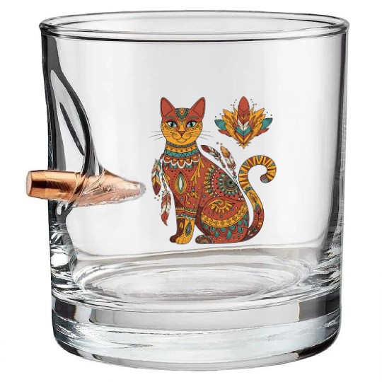 Boho Mandala Cat – Tribal Art Vibes Bullet Whiskey Glasses
