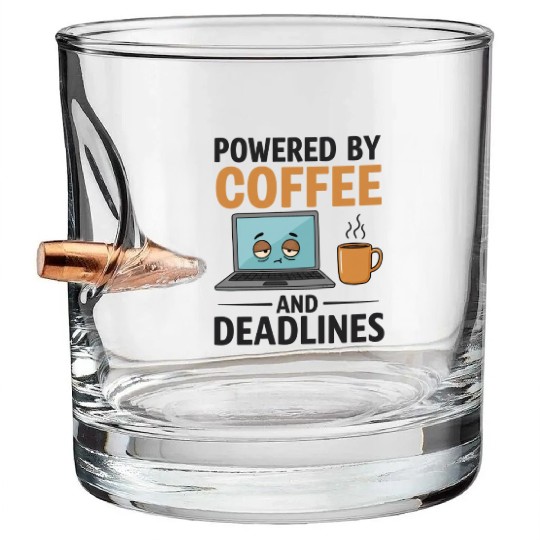 Powered by Coffee and Deadlines – Coffee Lover Bullet Whiskey Glasses