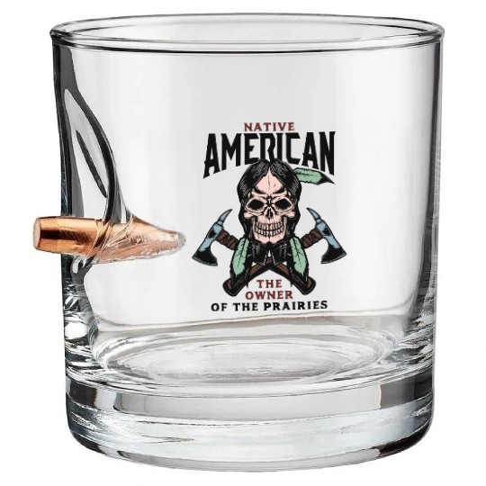 Native American Skull Warrior Design Bullet Whiskey Glasses