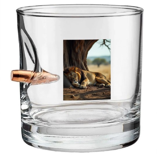 Serene African Lion Resting Scene Bullet Whiskey Glasses