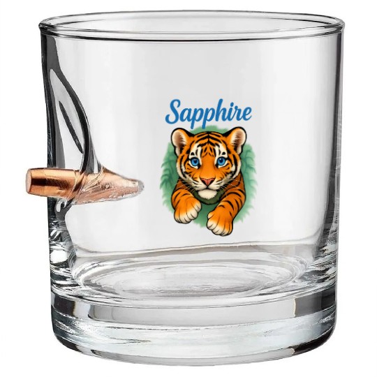 Vivid Tiger Cub Illustration - Sapphire Bullet Whiskey Glasses