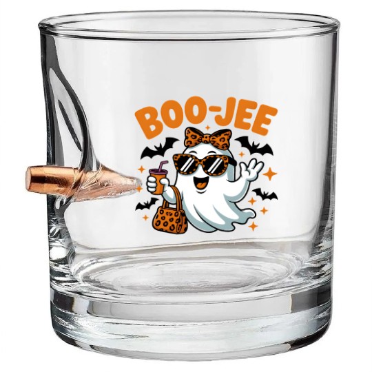 Boo-Jee Ghost Cute Leopard Print Halloween Boojee Bullet Whiskey Glasses