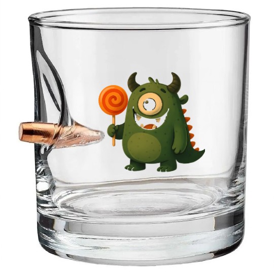Whimsical Monster with Lollipop Bullet Whiskey Glasses