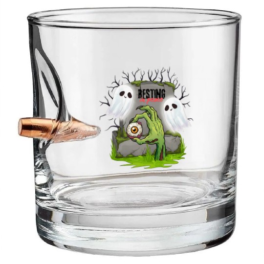 Spooky Graveyard with Ghosts and Eye Bullet Whiskey Glasses