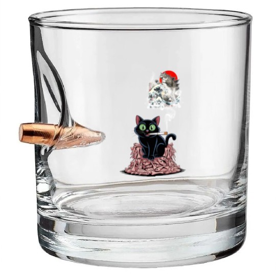 Black Cat Smoking Cigarette Catzilla Bullet Whiskey Glasses