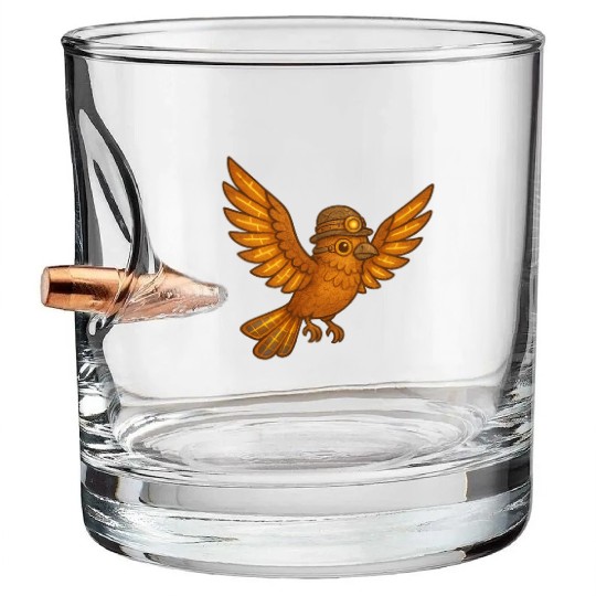 Steampunk Owl with Gears and Lantern Bullet Whiskey Glasses