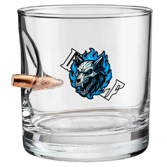 Fierce Wolf Skull with Blue Flames Bullet Whiskey Glasses