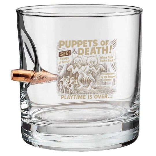 Puppets Of Death Movie Poster Vintage Halloween Bullet Whiskey Glasses
