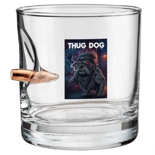 Urban Gothic Thug Dog Design Bullet Whiskey Glasses