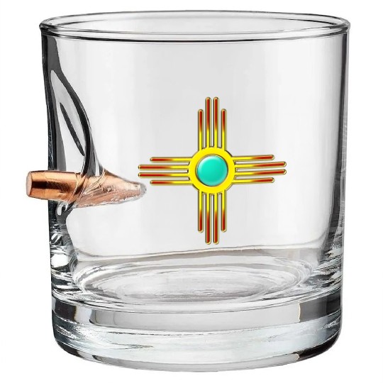 Zia Sun, Zia Pueblo, New Mexico, Sun Symbol, DD 1 Bullet Whiskey Glasses