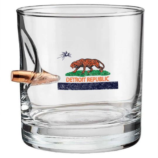 Detroit Republic Tiger Flag Distressed Bullet Whiskey Glasses