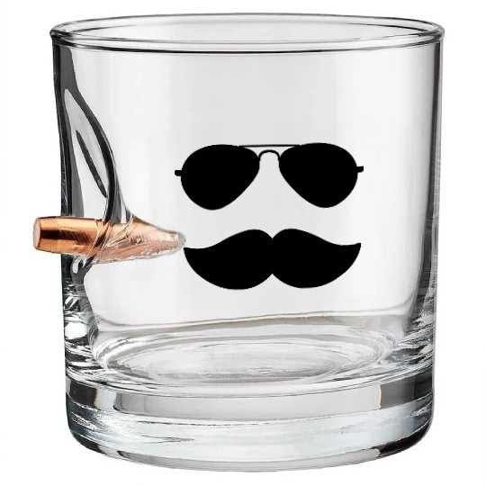 Aviators and Mustache - Father's Day - Movember Bullet Whiskey Glasses