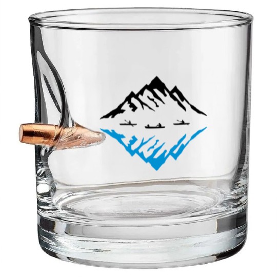 Canoe & Mountains, Reflection Bullet Whiskey Glasses