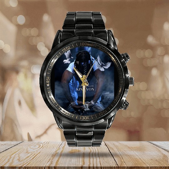 KING VON Rest In Peace Graphic Calendar Steel Band Watch