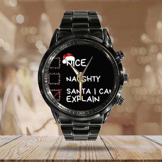 Nice Naughty Santa I Can Explain Christmas List Calendar Steel Band Watch