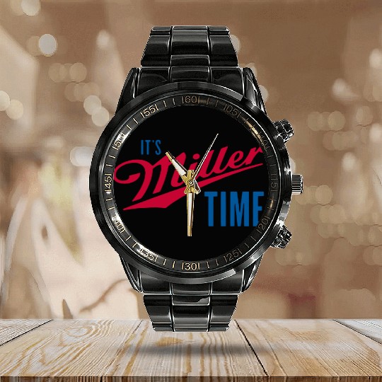 It's Miller Time Calendar Steel Band Watch