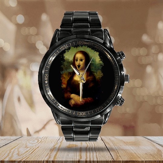Haunted Mona Lisa Calendar Steel Band Watch